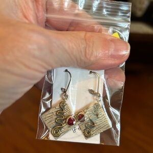 Sterling silver garnet with gold accents earrings